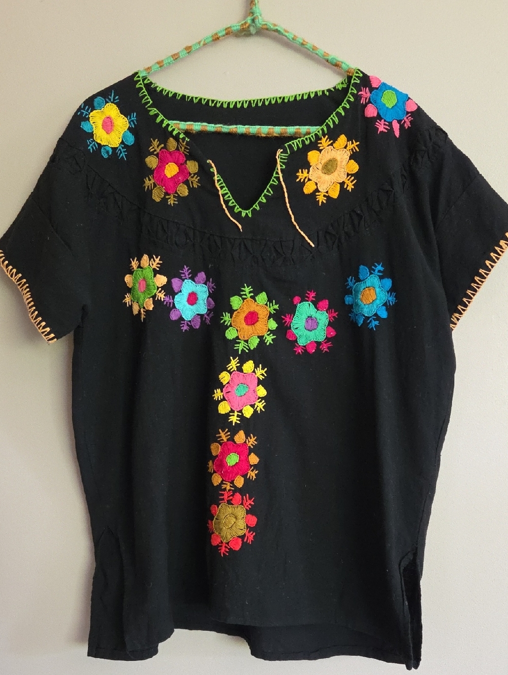 Black Embroidered Floral Mexican-Style Women’s Top